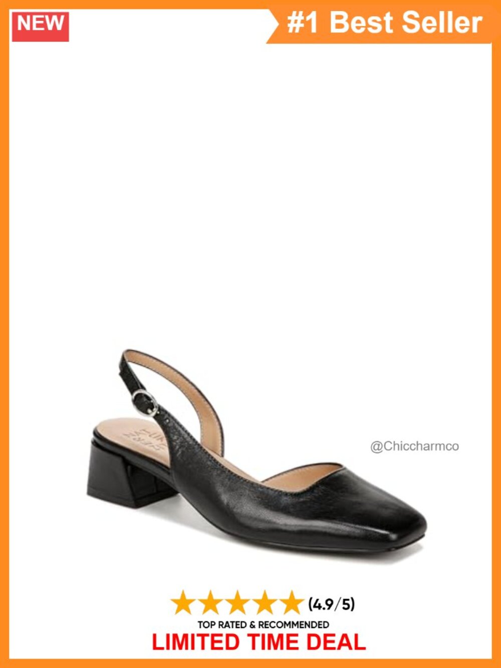 Women's Leather Block Heel Slingback Square Toe Dress Pumps